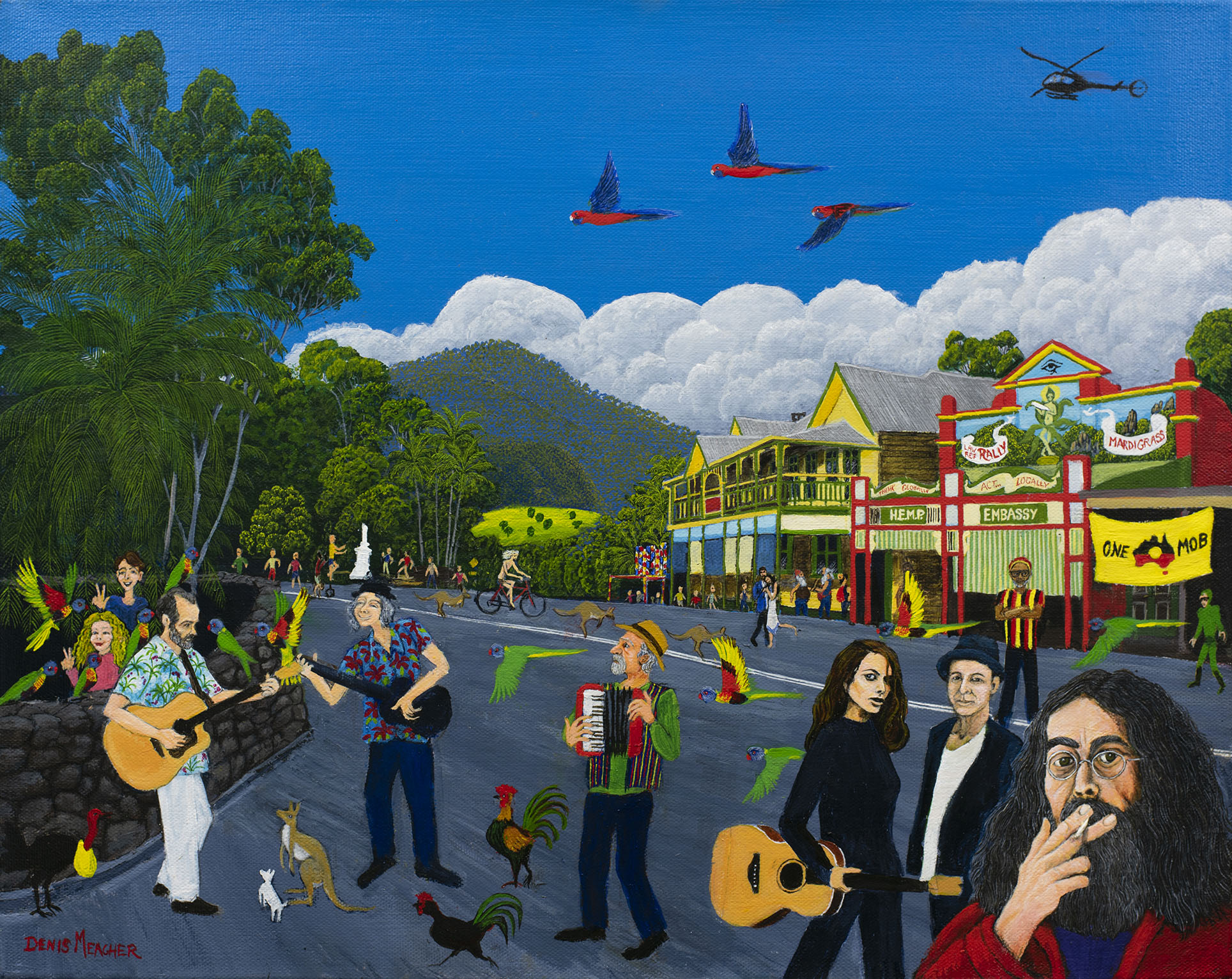 Denis Meagher painting of Nimbin main street